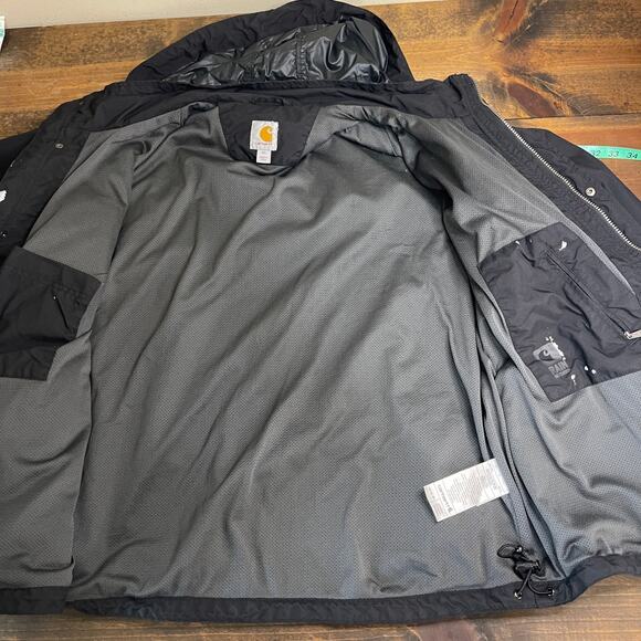Carhartt Rain Defender Black Hooded Jacket Utility Coat Men's 2XL 103126 001 - Picture 8 of 14